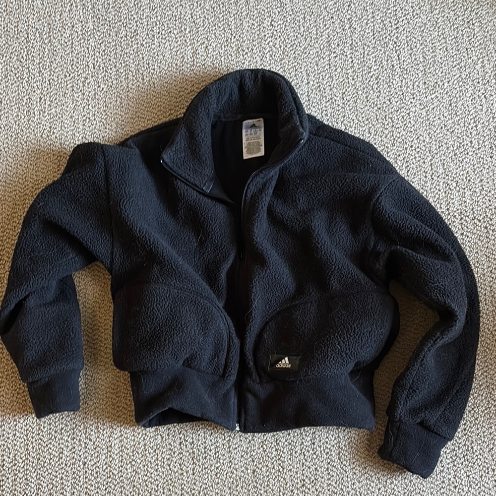 Adidas Black Crop Fleece Jacket